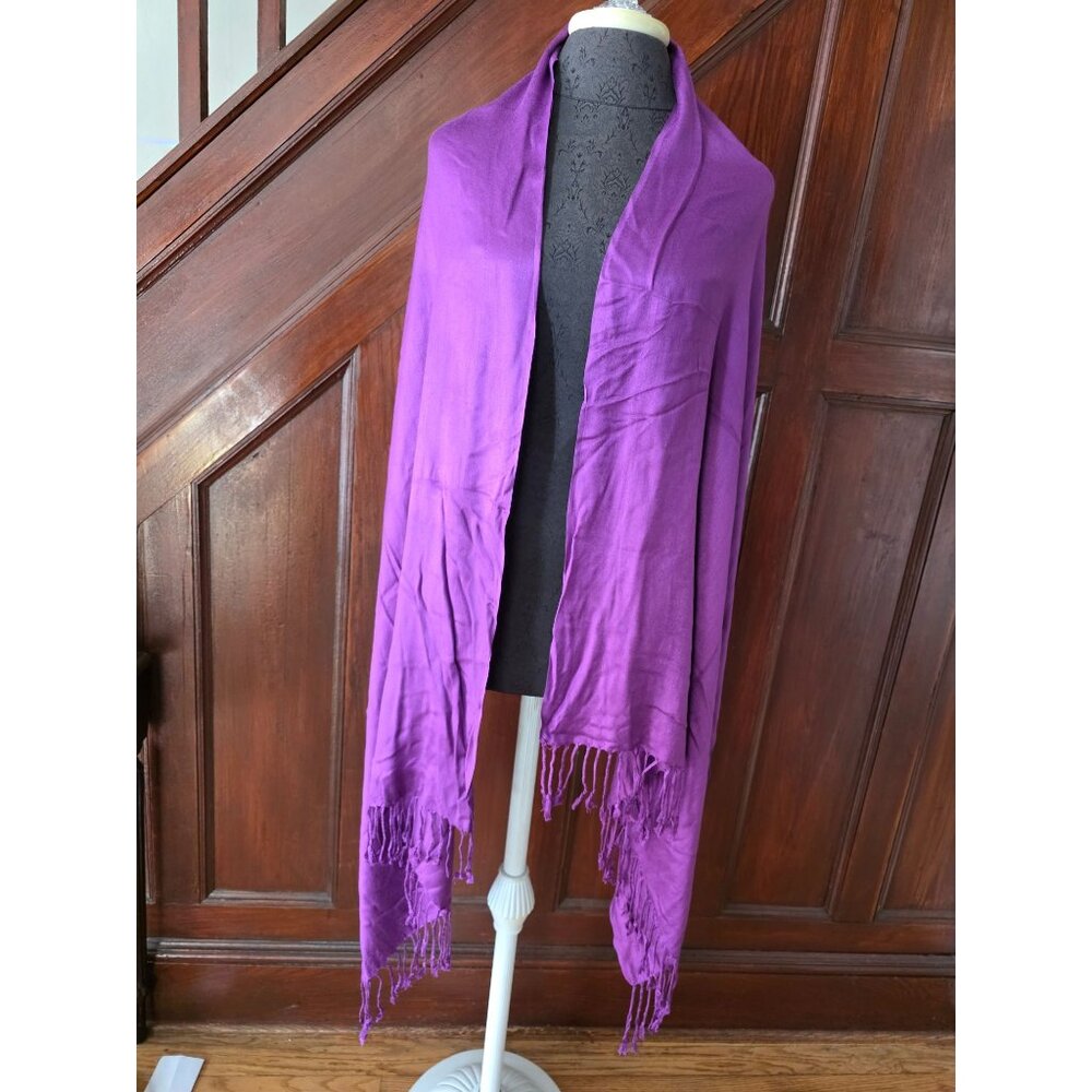 Purple Pashmina Shawl Wrap 100% Cashmere With Fringe